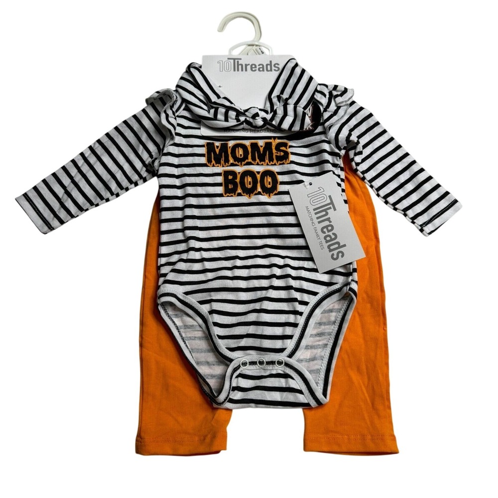 Infant Halloween Outfit‎ 3PC Moms Boo Bodysuit Pants Headband 3-6 Months NWT